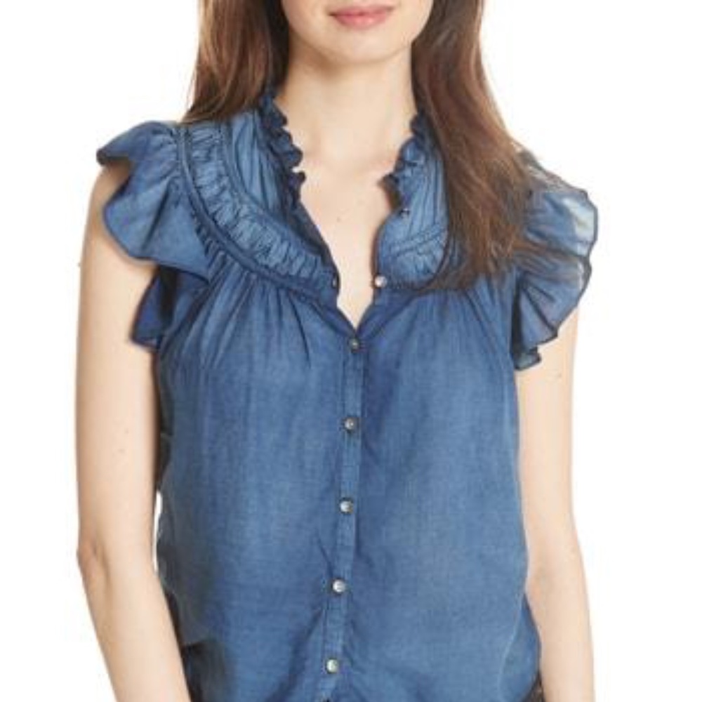 NWT Rebecca Taylor Ruffle Tissue Chambray Top